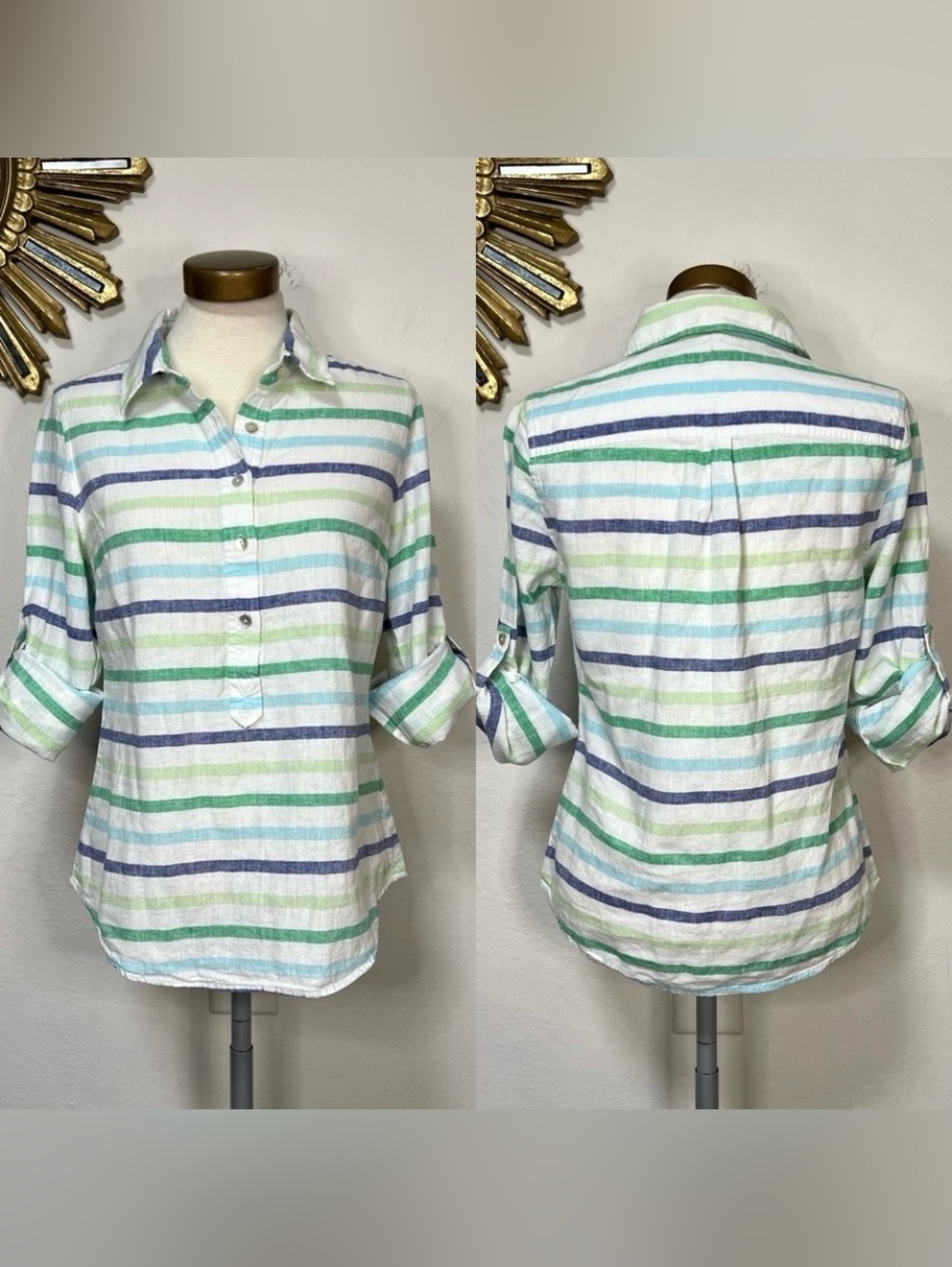 Vineyard Vines White Linen Striped Blouse Tunic